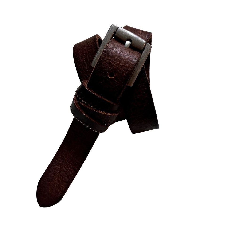 India Leather Belt Brown Distressed Ball Chain Matte silvertone buckle 44" XL